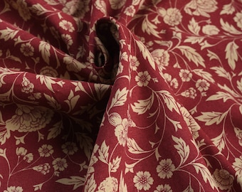 Tissu imprimé rouge foncé, motif Kalamkari, 100 % coton canard, au mètre, imprimé floral