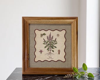 HERB wall art, Tulsi motif with wooden frame, 12X12 inches