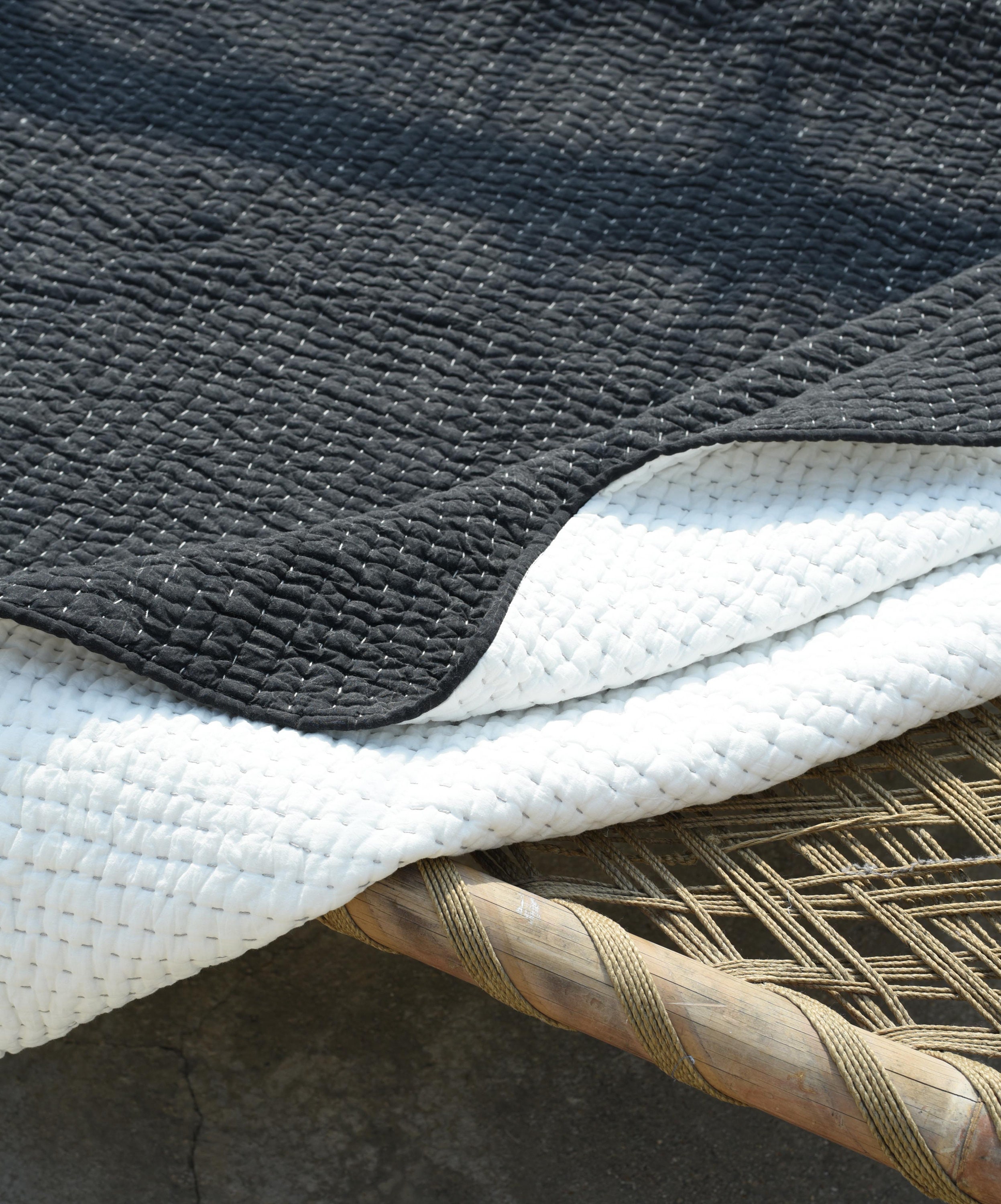 Grey quilted bedspread kantha quilt stonewashed charcoal Etsy