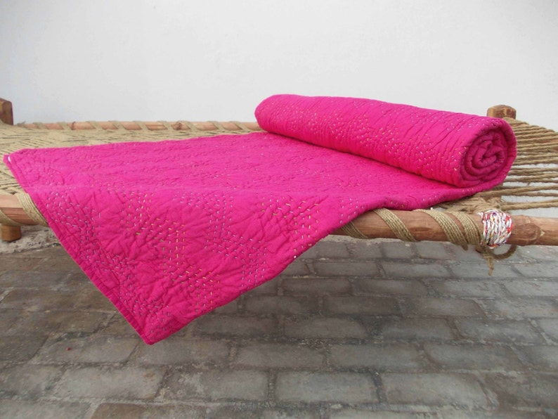 Bright Pink quilted bedspread chevron pattern zig zag Etsy