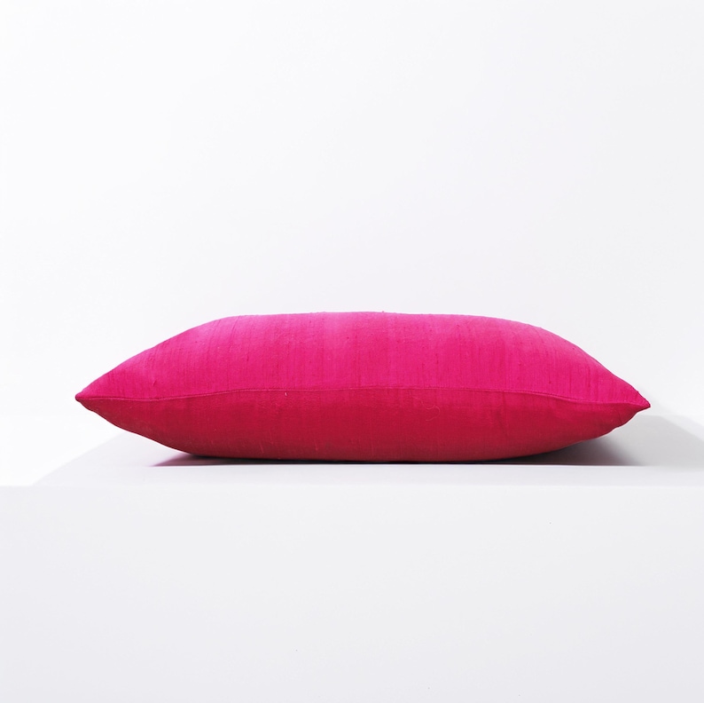 Silk pillow, Bright pink color, lumbar pillowcover, size 12"X20", other sizes available image 3