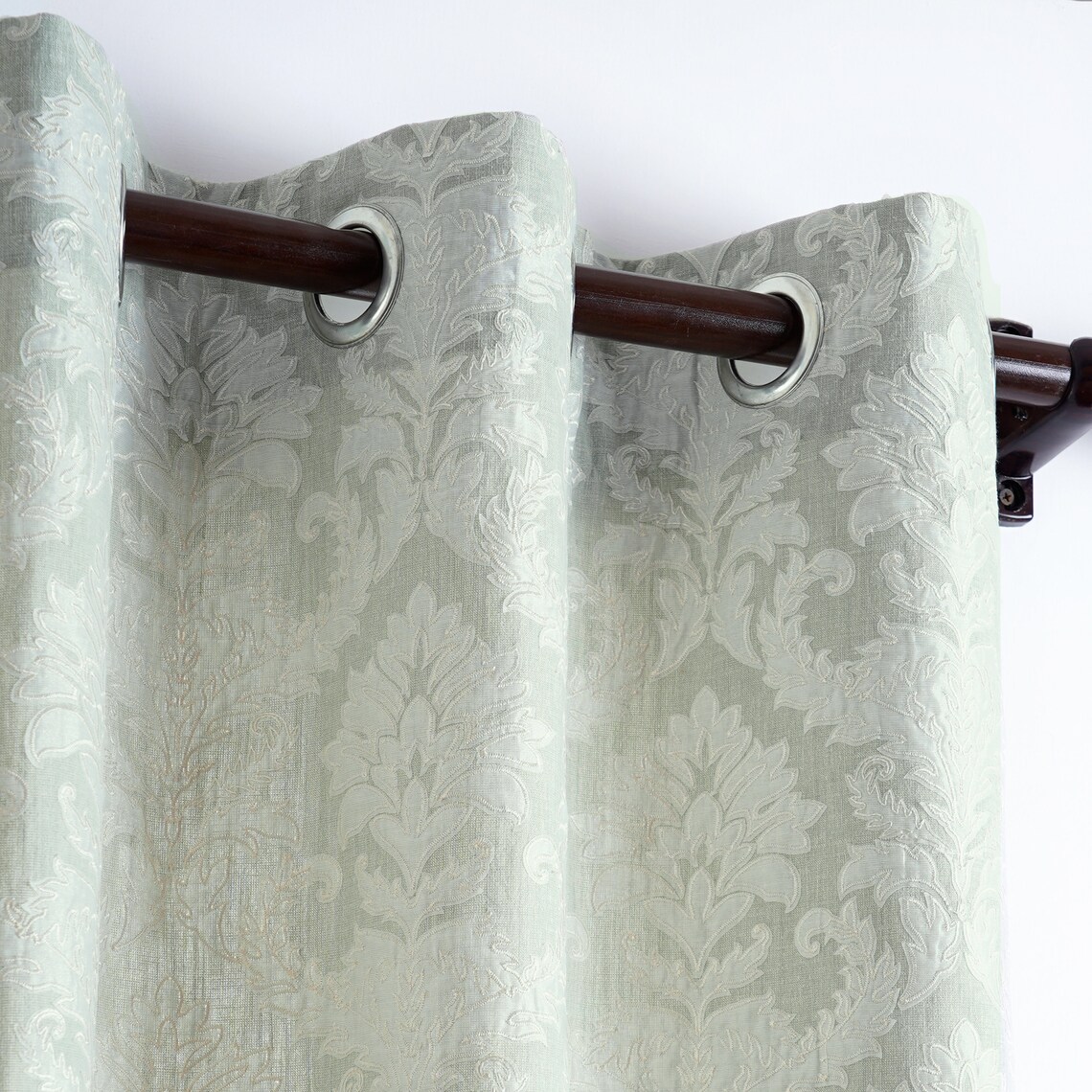 Sage green Damask pattern applique and Embroidered Curtain Etsy 日本