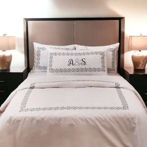 Embroidered Duvet cover set, 300TC pure white cotton, Sizes available, monogram to be purchased separately