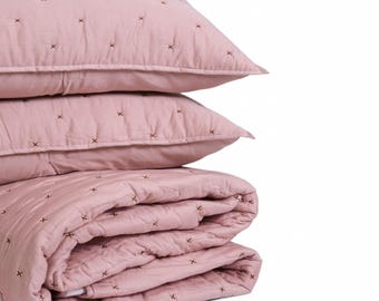 OLD ROSE 300TC Feine gesteppte Baumwollbettwäsche - Diamantmuster Tuck Quilting