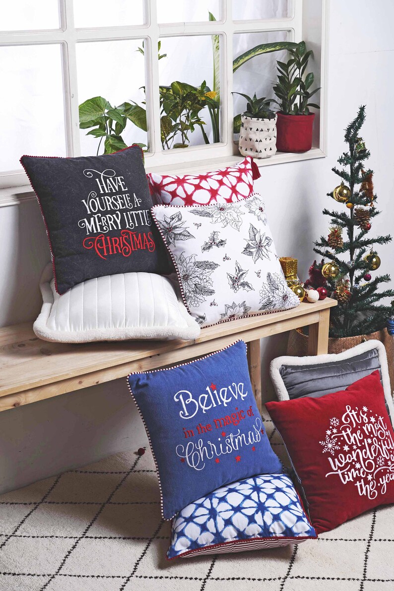 Christmas pillow cover, Blue and red colour, embroidery, cotton pillow cover, sizes available image 8