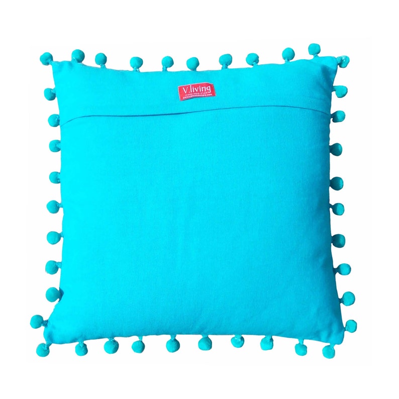 Turquoise printed pillow cover linen pillow cover folk Etsy