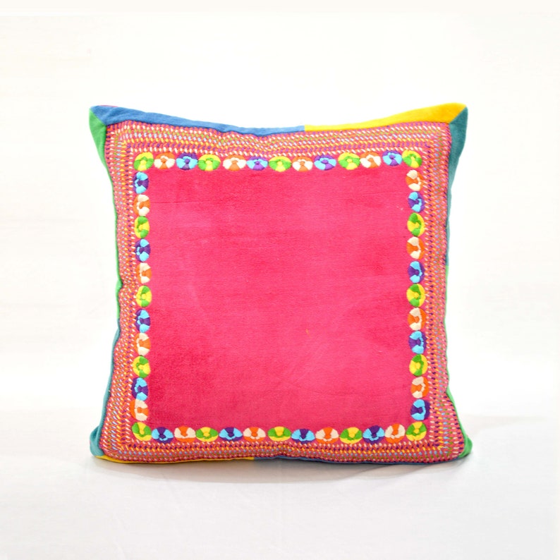 Bright Pink Pillow Cover Multicolour Hand Embroidery Etsy