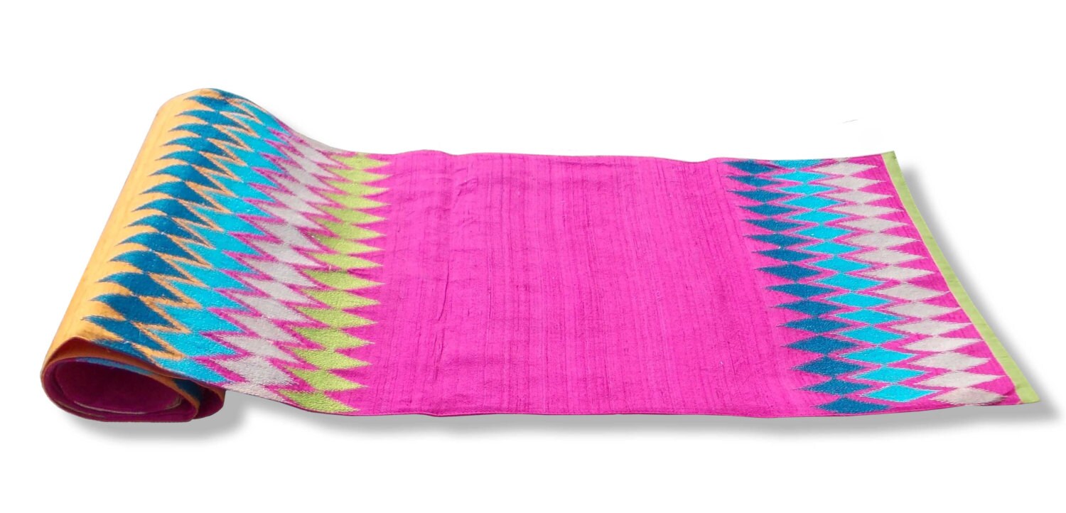 Silk Table Runner Ikat Pattern Multicolor Embroidery Etsy