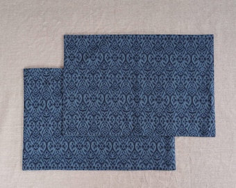 Manteles individuales de algodón azul índigo con estampado Ikat: juegos de 2, 4 y 6