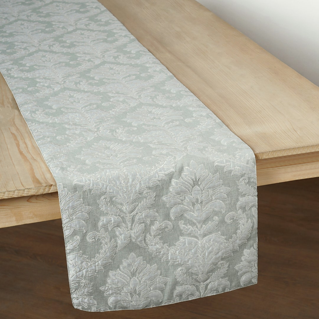 Sage Green Damask Pattern Applique and Embroidery Table Runner Etsy
