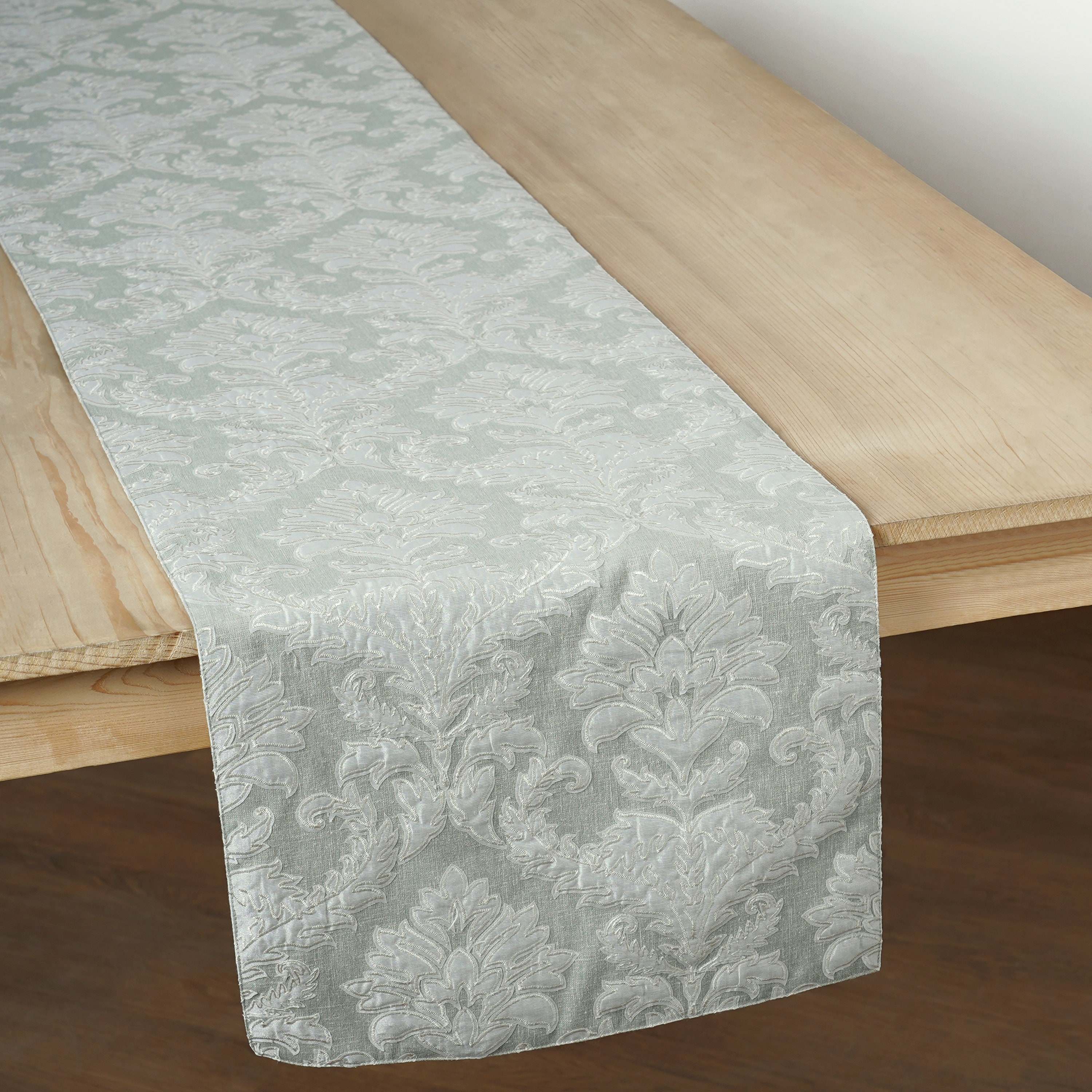 Sage Green Damask Pattern Applique and Embroidery Table Runner Etsy