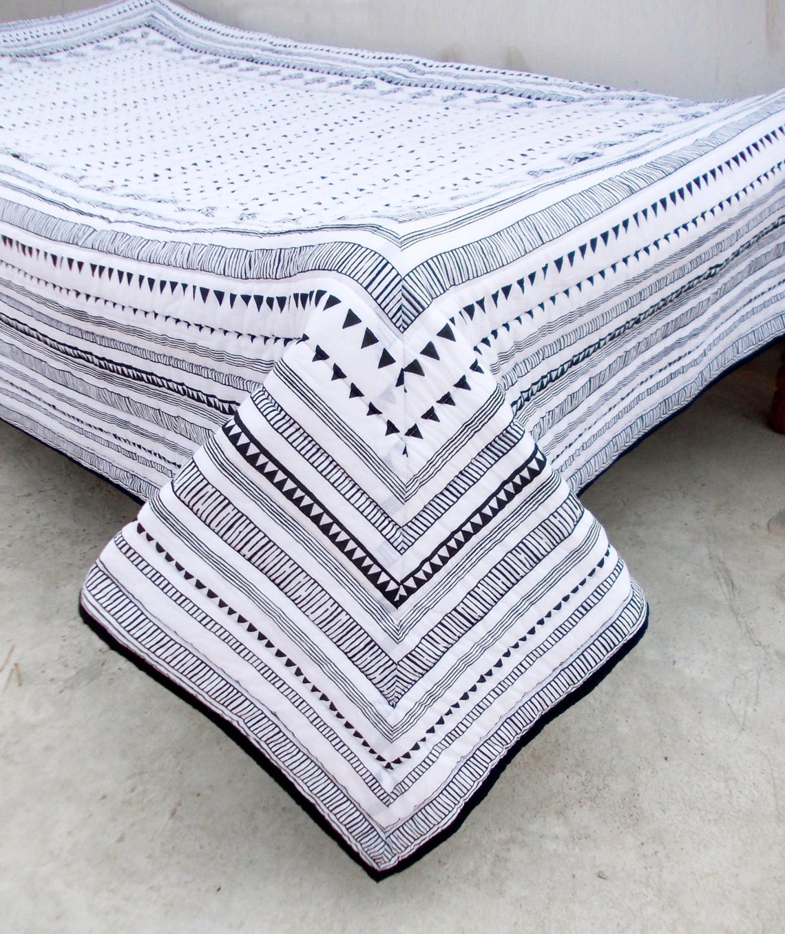 Aztec quilted bedspread black and white cotton quilt Etsy