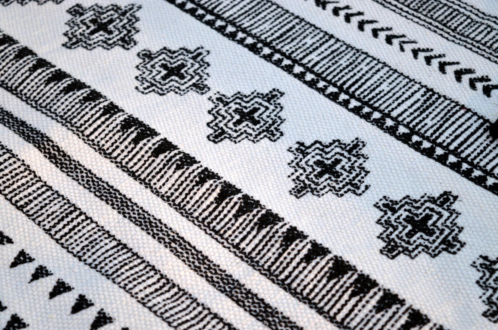 Aztec Cotton Rug Black and White Geometrical Navajo Print Etsy UK