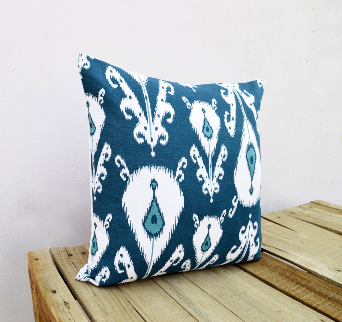 Ikat Print Indigo Pillow Cover Cotton Cushion Cover Size Etsy