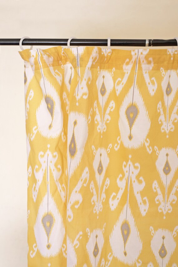 Yellow Ikat Curtain Panel Cotton Voile Printed Curtain Etsy