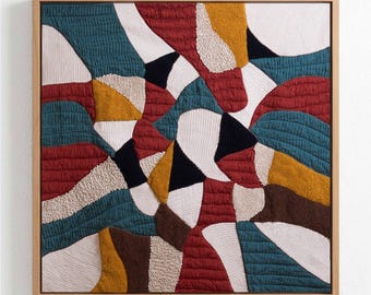 Patchwork Textile Wand Kunst | Abstraktes Terrain | Ungerahmt
