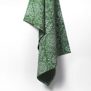 Green Kitchen Towel, floral print, kalamkari, Indian ethnic, printed Tea Towel, 100% cotton, size 20&quot;X28&quot;