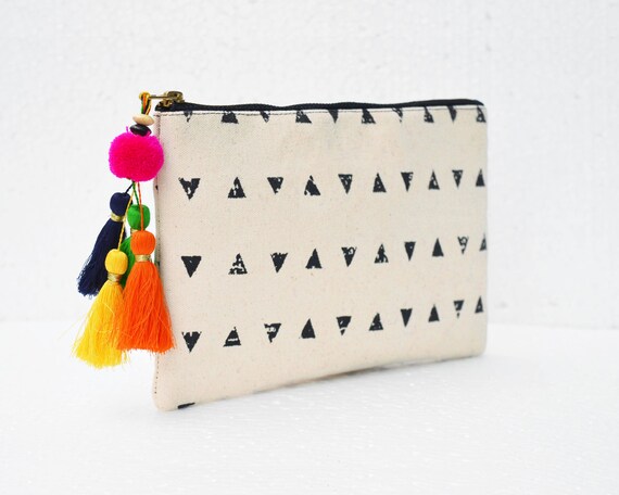 Bianco E Nero Disegno Geometrico Borsa Di Aztec Fare Up O Cosmetici Sacchetto Sacchetto Di Utilità 5 X 9 Pollici