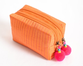 Orange double pocket utility pouch, 4X2.7X2.5 inches