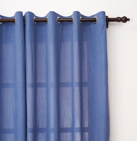 Curtain Denim Blue Sheer Cotton Voile Window Panel Home Decor Sizes Available Curtain Denim Blue Sheer Cotton Voile, Curtain Panel Sizes
