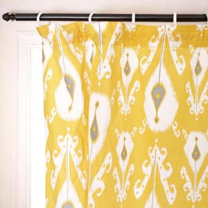 Yellow ikat curtain Panel, cotton voile, printed curtain, Sheer Drape, sizes available