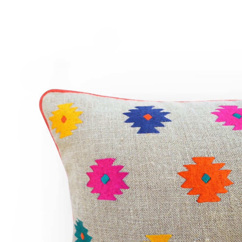 Embroidered Pillow Cover in Linen Multicolour Moroccan Pillow Etsy
