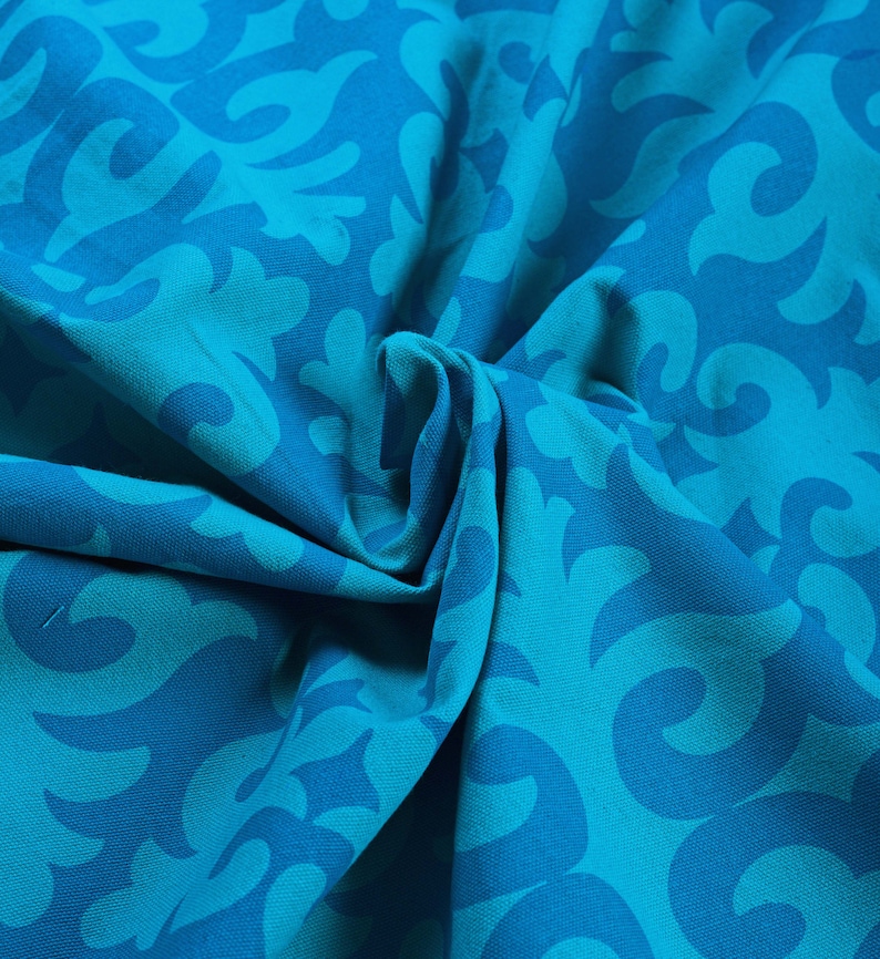 Turquoise printed fabric shyrdak pattern 100% cotton duck | Etsy