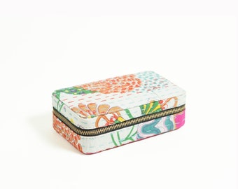 Kantha Off White Rectangular Jewelry box, travel gift, Bridesmaid gift