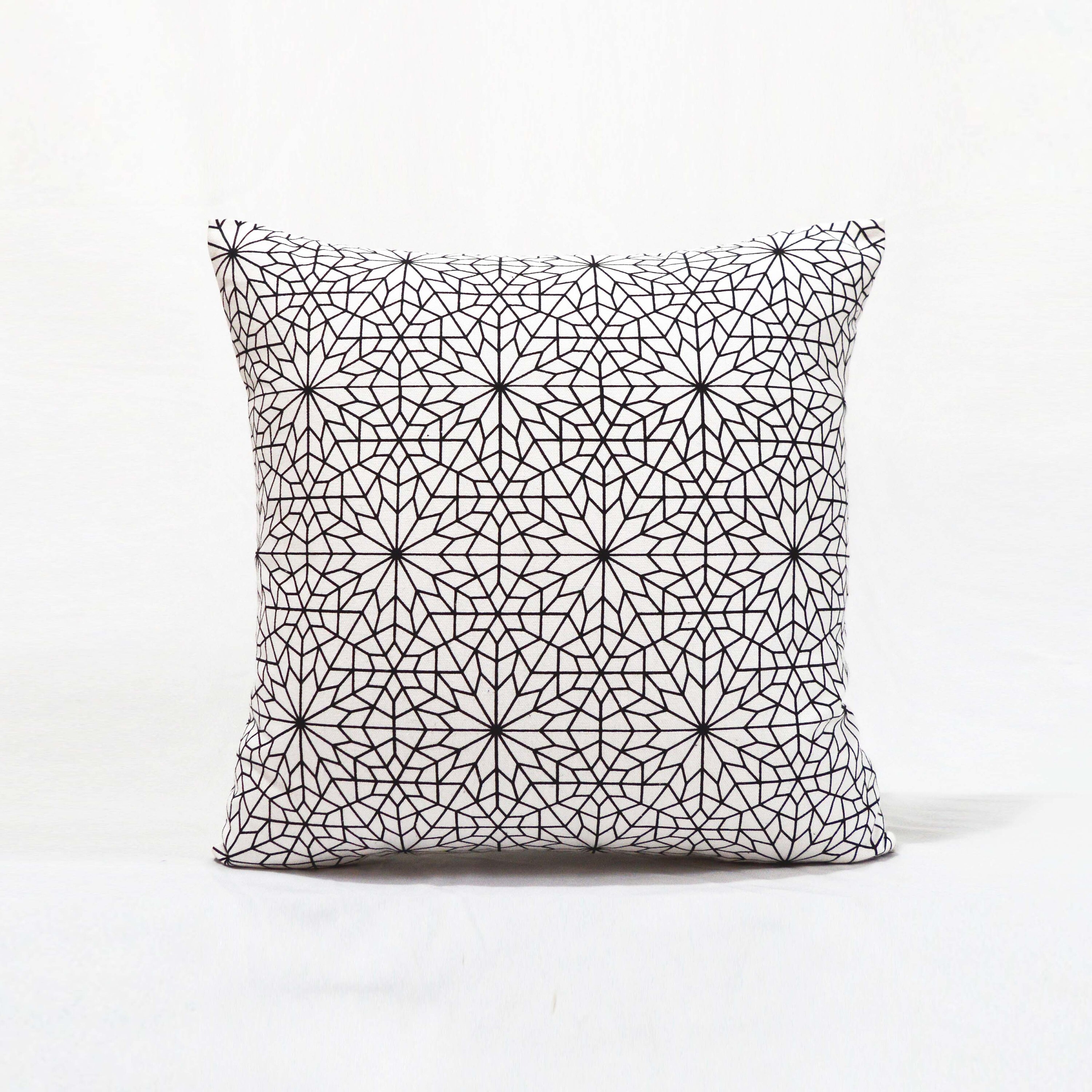 Moroccan Pillow Cover Printed Cotton Black and White 16X16 Etsy