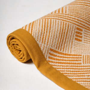 Mustard yellow cotton rug, stripe print, mid century modern, sizes available