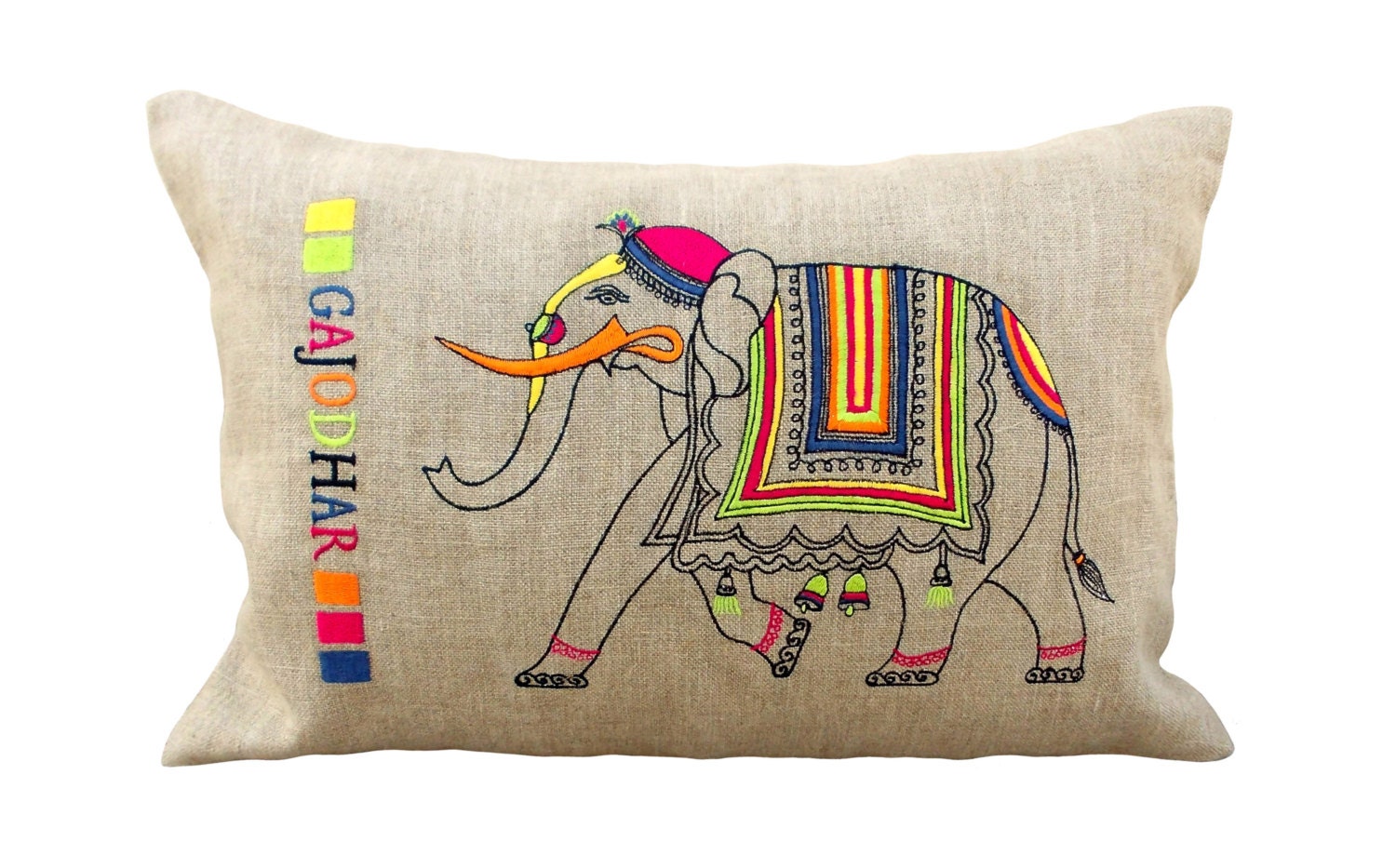 Linen Pillow Coverindian Elephant Embroidered Pillow | Etsy