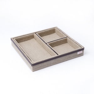 Trays in Natural Linen with Brown Leather trims, Rustic Holiday Decor Christmas, sizes available