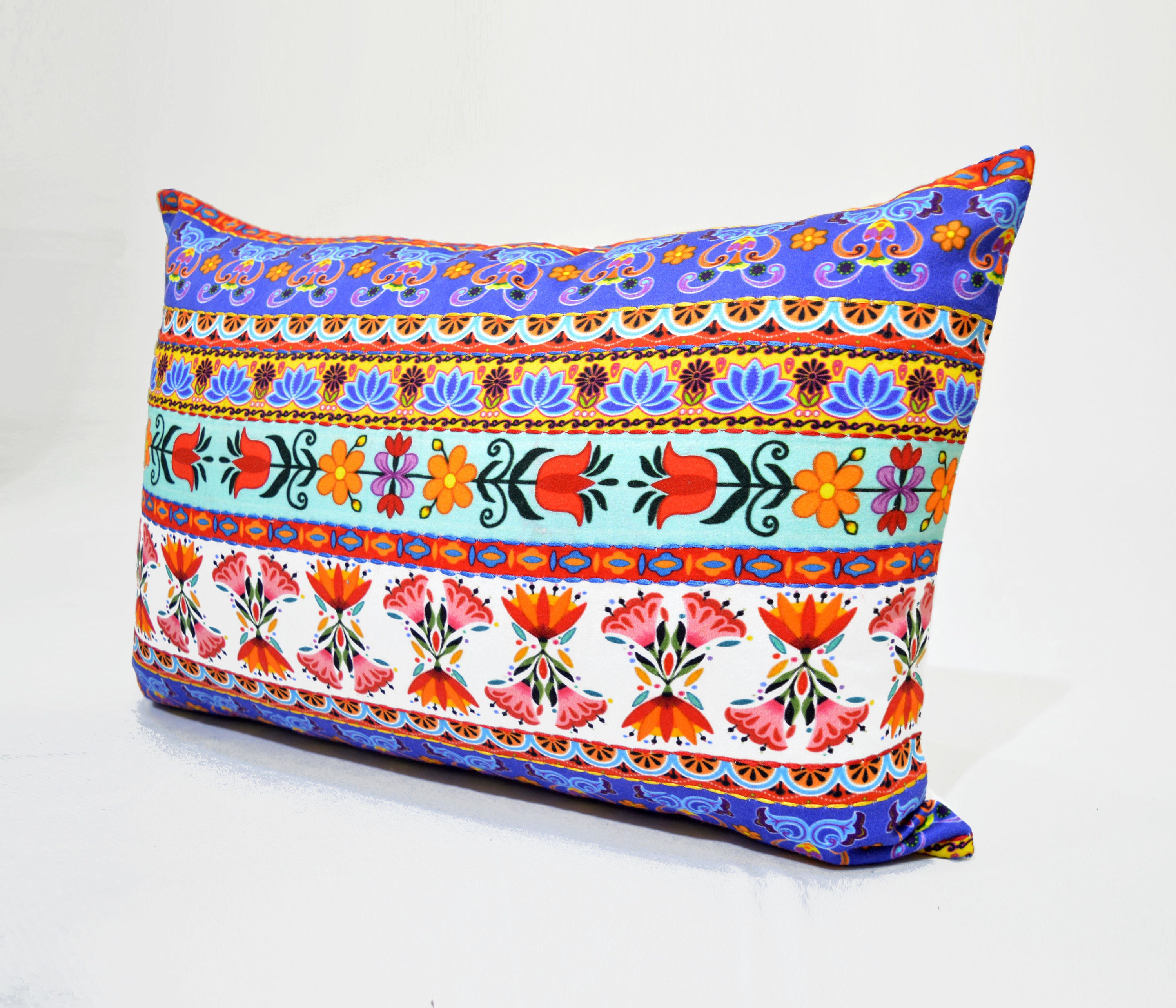 Boho Pillow Cover Floral Print Cotton Satin Fabric Lumbar Etsy