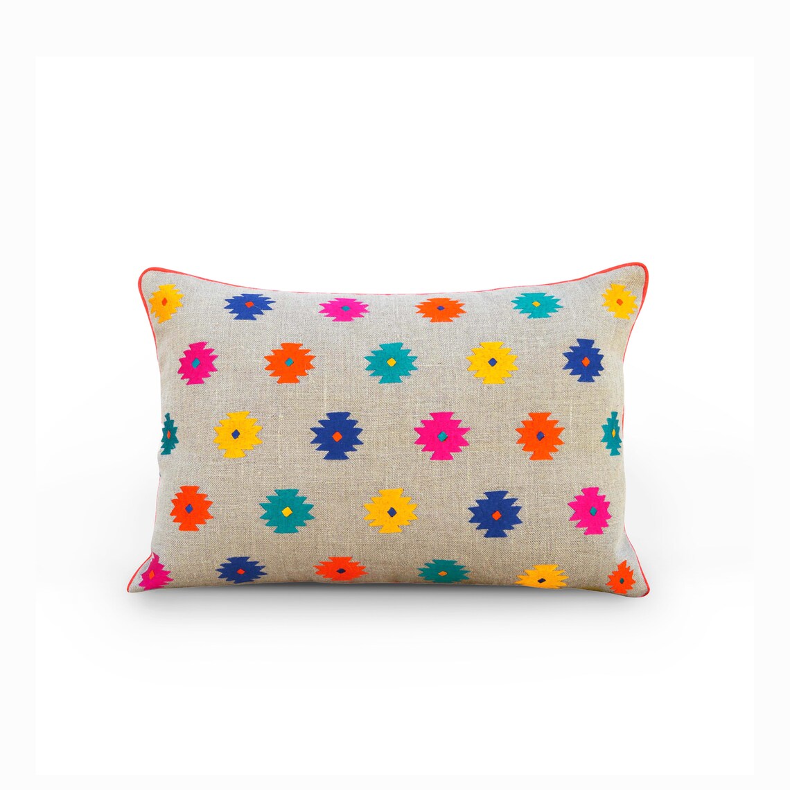 Embroidered Pillow Cover in Linen Multicolour Moroccan Pillow Etsy