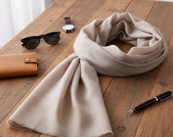 Natürlicher Beige feiner Wolle Tweed Schal für Männer | Leichte schlichte Stola