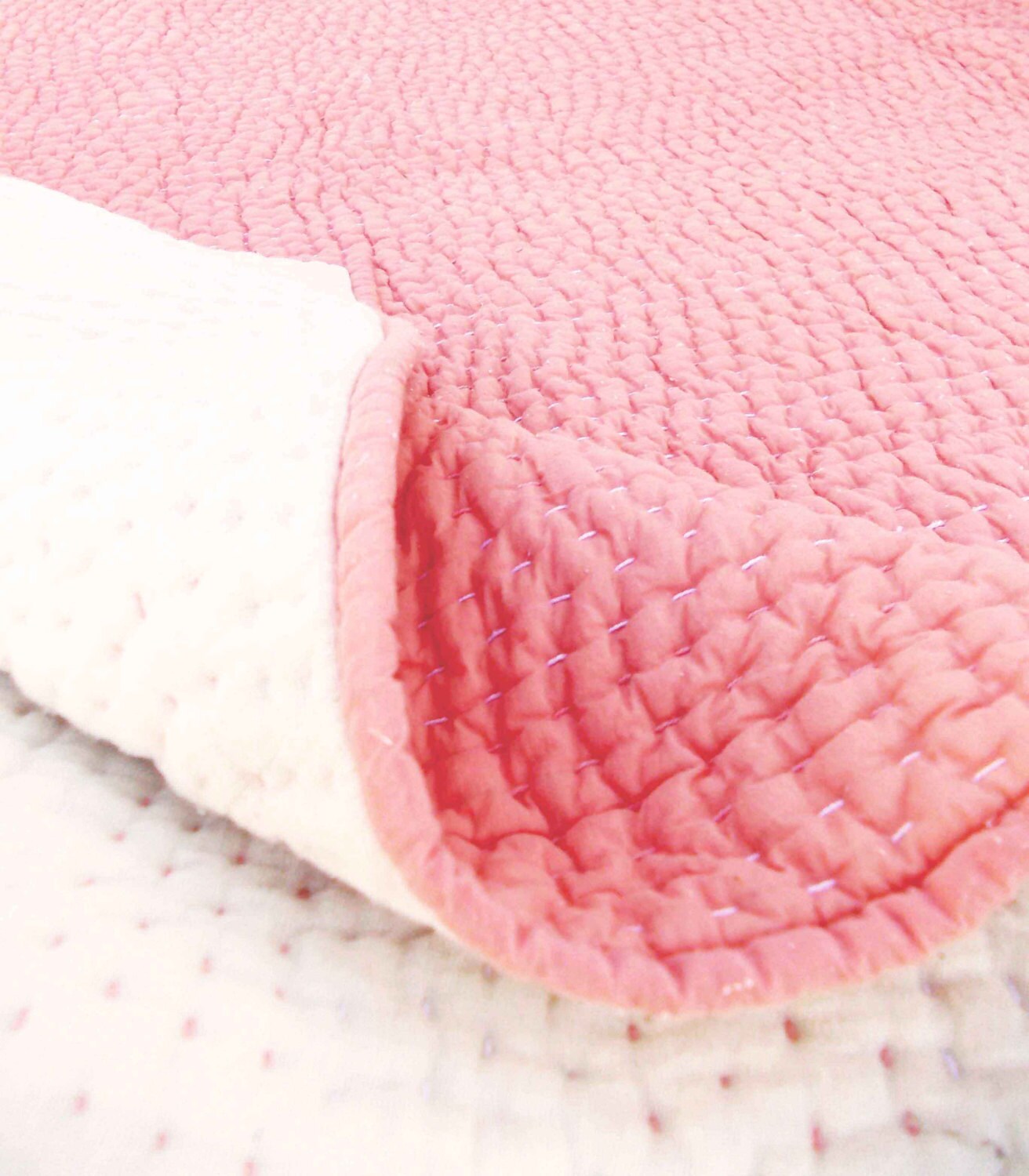 Coral Quilted Bedspread Stripe Pattern Cotton Kantha Quilt Etsy