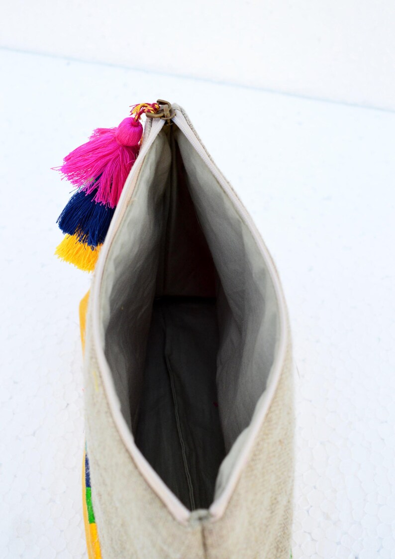 Yellow Boho pouch colour block linen velvet bag clutch bag Etsy