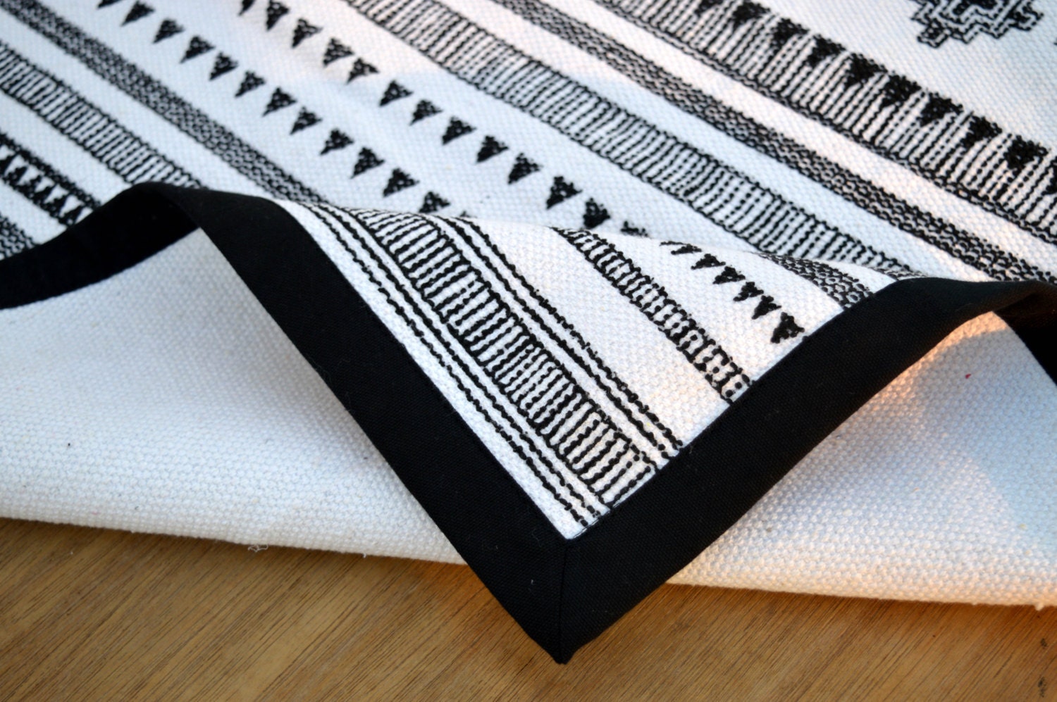 Aztec Cotton Rug Black and White Geometrical Navajo Print Etsy UK