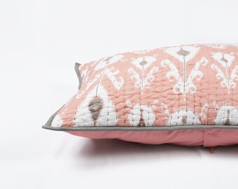 CORAL IKAT print Kantha quilted Pillow case, sizes available