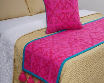 SHYRDAK - Pink bedruckter Baumwoll Bettläufer Set mit Kissenbezug