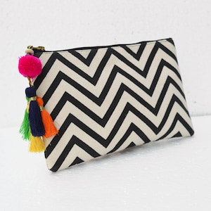 Clutch, Black and white, geometric , chevron , make up bag, cosmetic bag, pouch, cotton, 5X9 inches