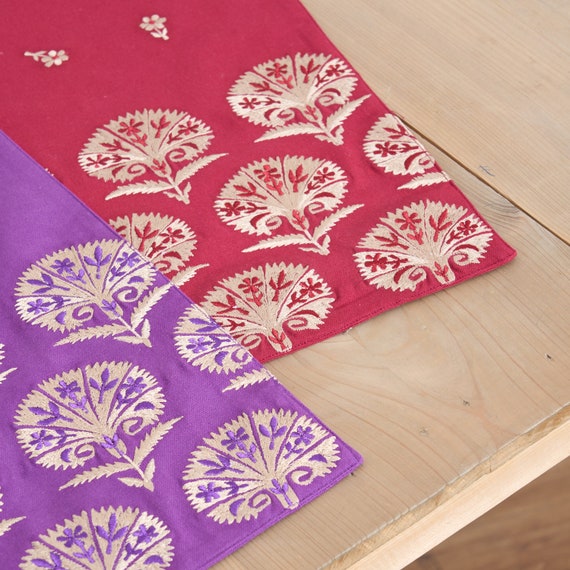 KASHIDAKAARI - Maroon Table Runner, Embroidered Floral Suzani