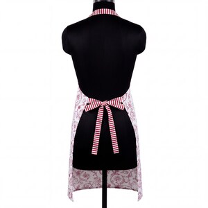 Apron, red swirl print, victorian pattern, kitchen accessory, 100% cotton, size 27"X 35" image 5