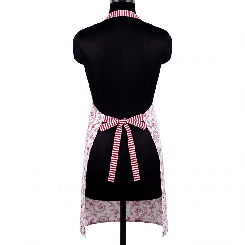 Apron, red swirl print, victorian pattern, kitchen accessory, 100% cotton, size 27"X 35" image 5