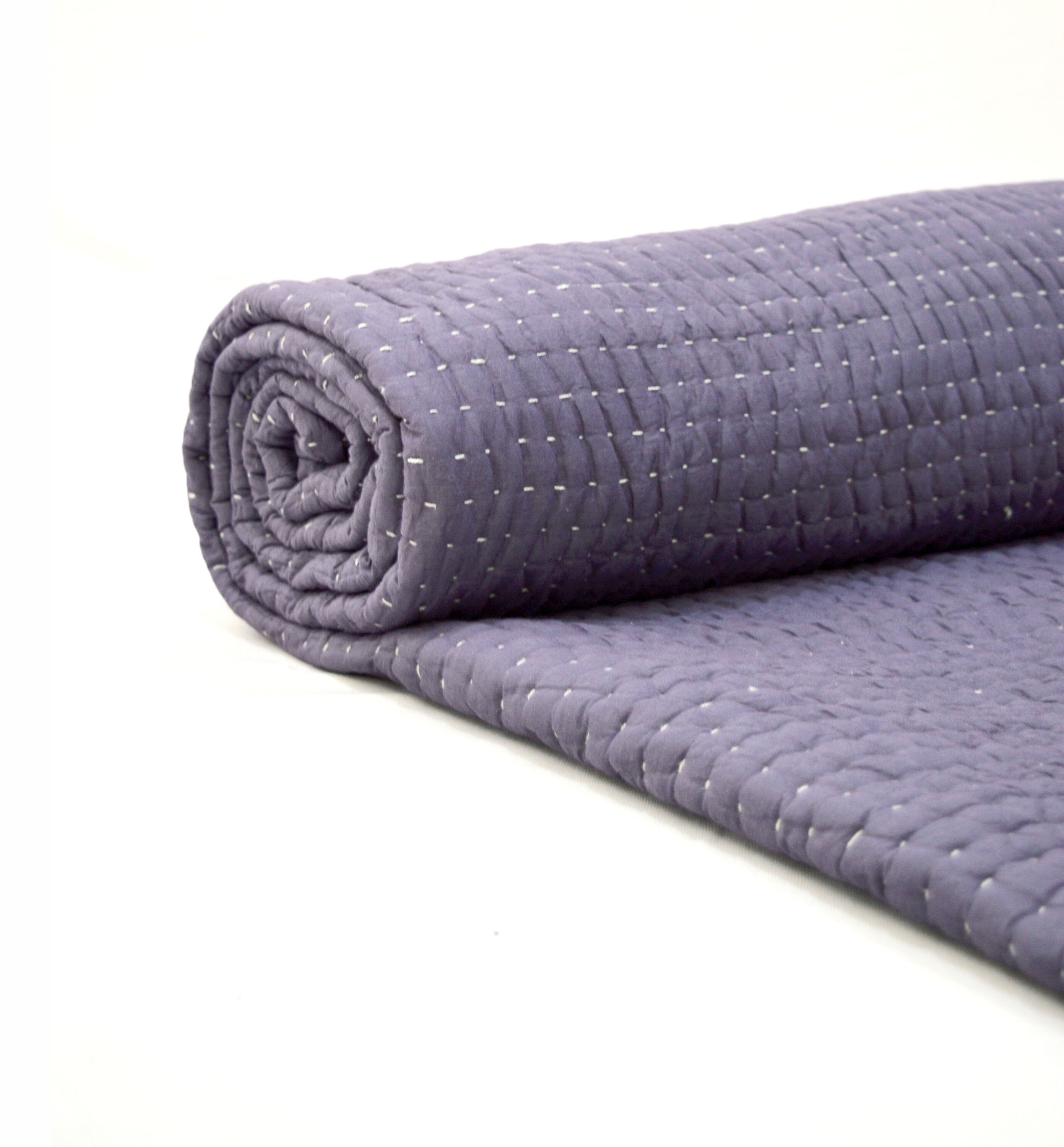 Lavender Quilted Bedspread Stripe Pattern Cotton Kantha Etsy