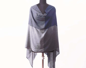 Woven Fine Wool Scarf, Dark Blue Grey, Reversible