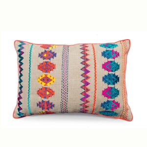 Linen pillow cover embroidered moroccan pillow case kilim pattern peruvian aztec