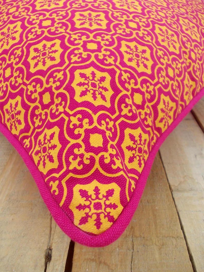 Pink and orange throw pillow cover tile print cotton Etsy