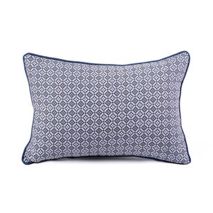 Indigo/dark blue DOMINOTERIE geometric print cotton pillow cover, sizes available