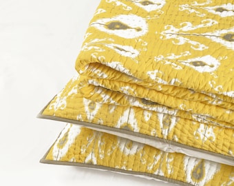 Handcrafted YELLOW Ikat Quilted bed sets and Quilts - Stripe Pattern quilting - Multiple Size Options available